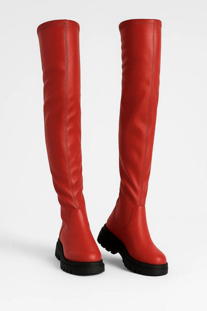 Roos - Stoere Hoge Laarzen Dames met Dikke Zool en Overknee Model
