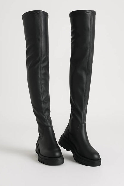 Roos - Stoere Hoge Laarzen Dames met Dikke Zool en Overknee Model