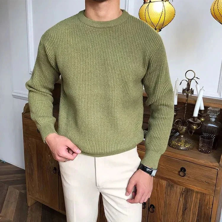 Ruben - Heren Ribgebreide Pullover Casual Smart met Ronde Halslijn