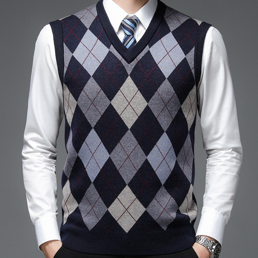 Ruben - Heren Spencer in Nette Stijl met V-hals en Argyle Ruitpatroon
