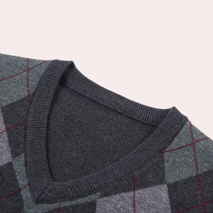 Ruben - Heren Spencer in Nette Stijl met V-hals en Argyle Ruitpatroon