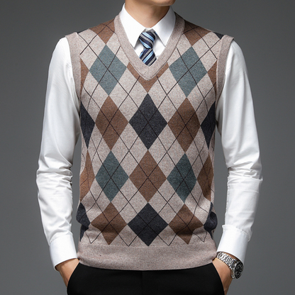 Ruben - Heren Spencer in Nette Stijl met V-hals en Argyle Ruitpatroon