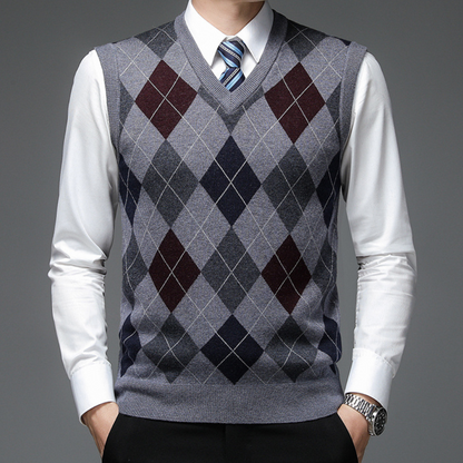 Ruben - Heren Spencer in Nette Stijl met V-hals en Argyle Ruitpatroon