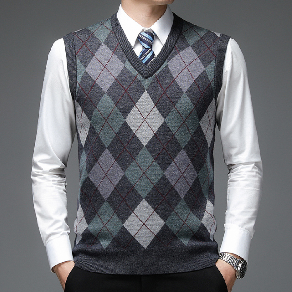 Ruben - Heren Spencer in Nette Stijl met V-hals en Argyle Ruitpatroon