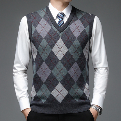Ruben - Heren Spencer in Nette Stijl met V-hals en Argyle Ruitpatroon
