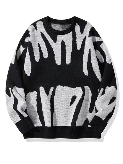 Ruben - Heren Trui Oversized Gebreid met Ronde Hals en Grafisch Dessin