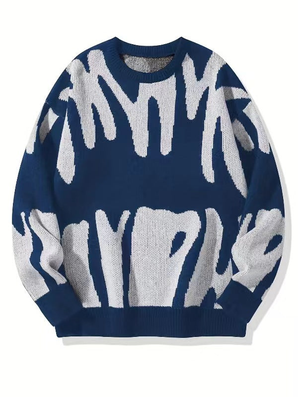 Ruben - Heren Trui Oversized Gebreid met Ronde Hals en Grafisch Dessin