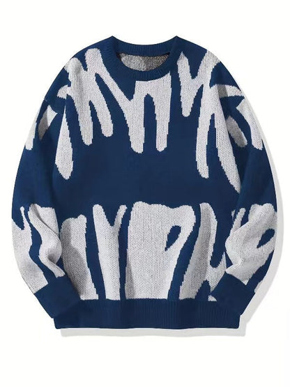 Ruben - Heren Trui Oversized Gebreid met Ronde Hals en Grafisch Dessin