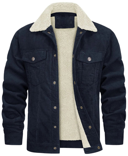 Ruben - Heren Winterjas Denim Stijl met Fleecevoering en Knoopsluiting