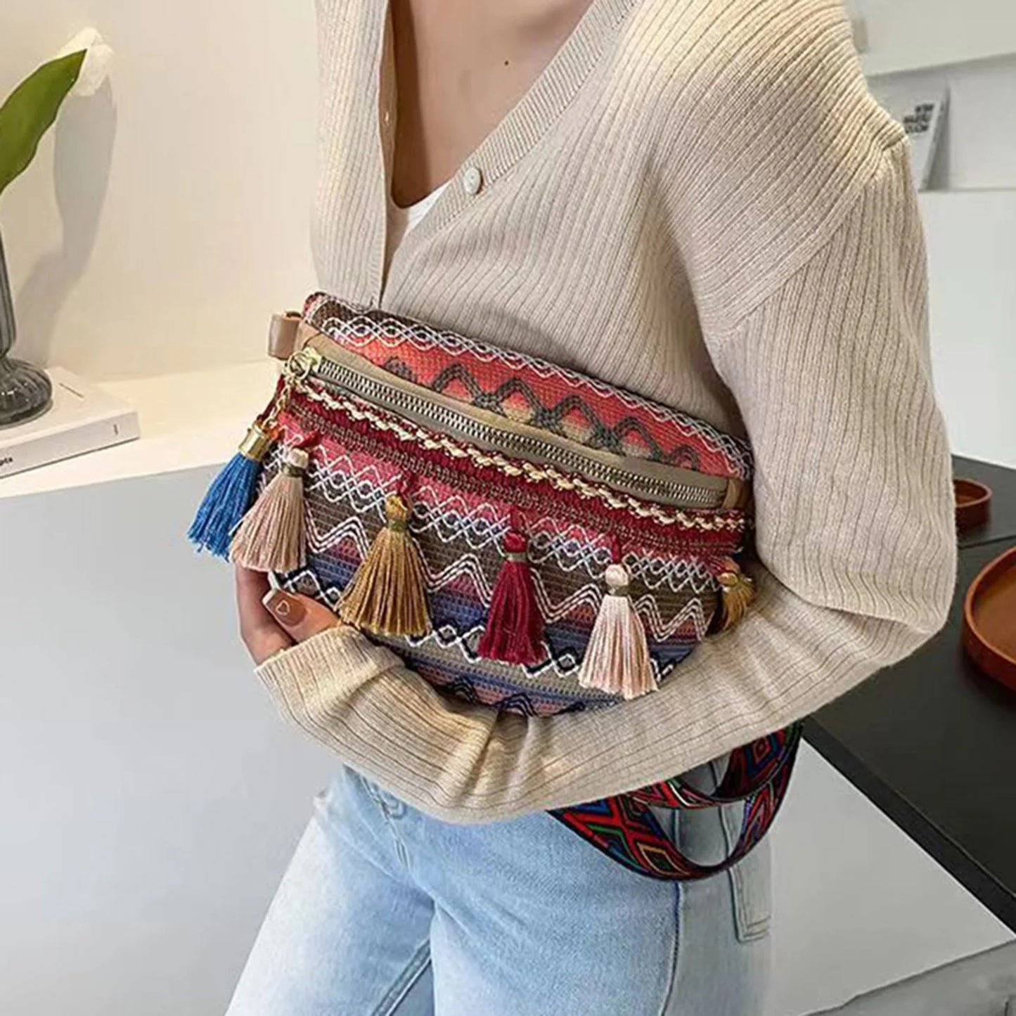 Tas Dames - Heuptas met Kwastjes en Brede Riem | Bohemian