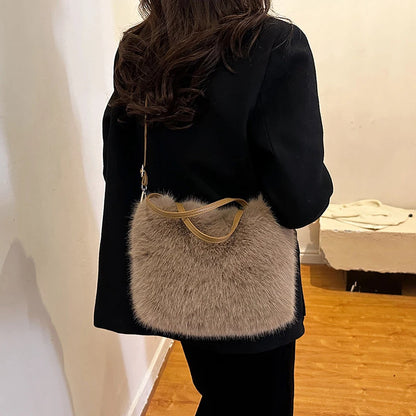 Tas Dames - Pluche Schoudertas met Schouderriem en Handvat | Casual