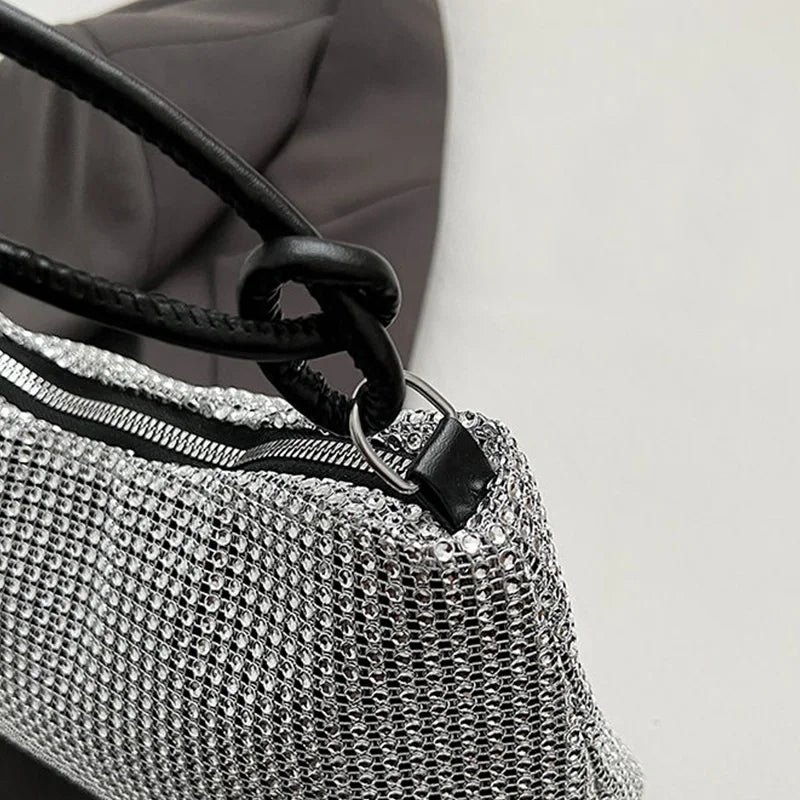 Tas Dames - Grote Glitter Schoudertas met Rits en Handvat | Chique