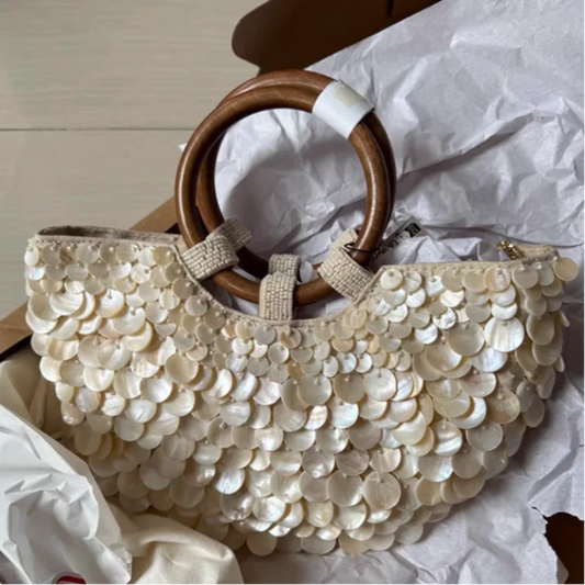 Tas Dames - Handtas met Schelpendetails en Houten Handvat | Boho