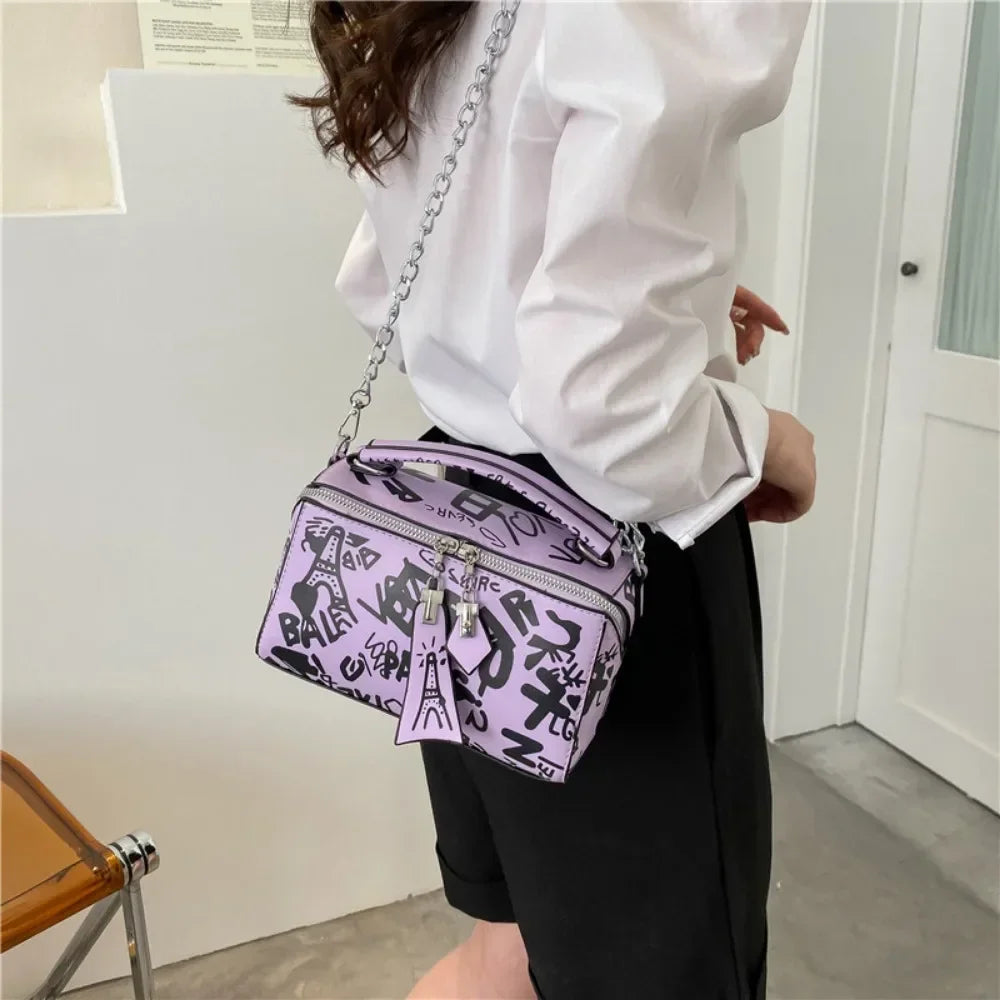 Tas Dames - Mini Handtas met Print en Ketting | Streetstyle