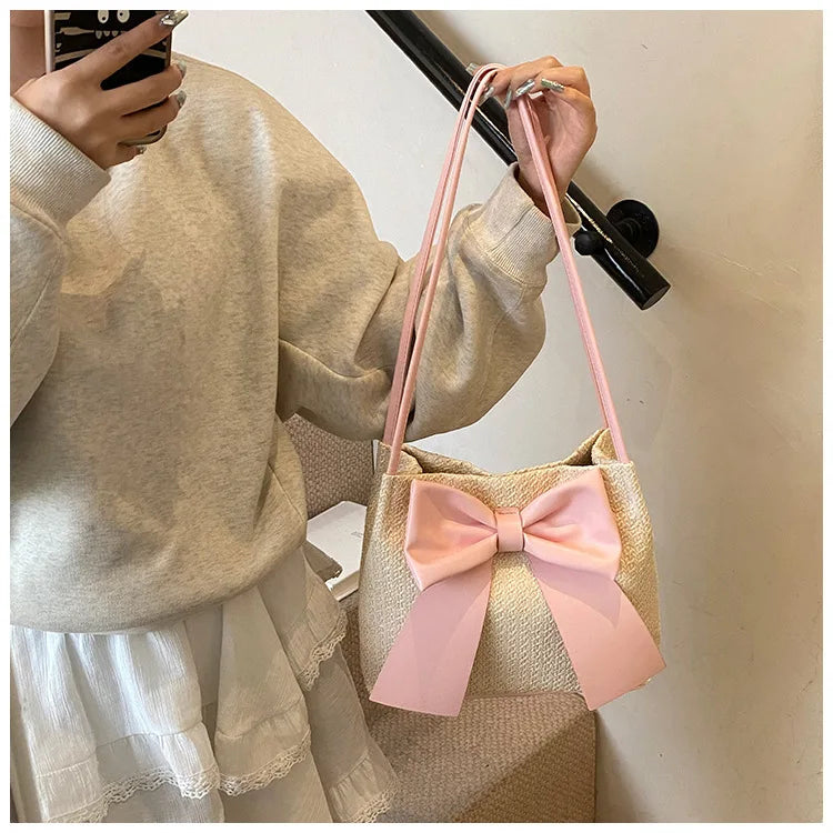 Tas Dames - Gevlochten Shopper met Oversized Strik | Zomer