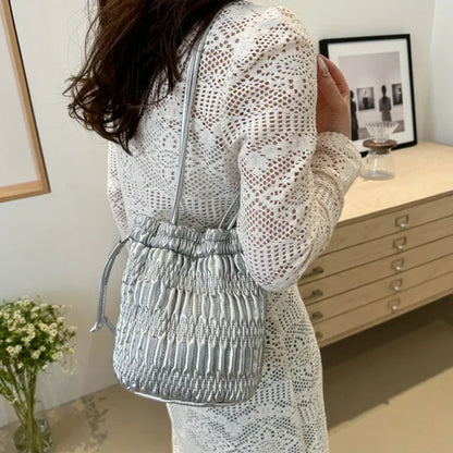 Tas Dames - Metallic Bucket Bag met Geplooide Rand | Chique