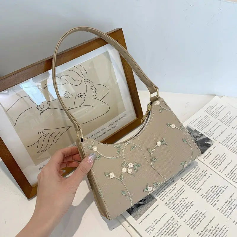 Tas Dames - Elegante Schoudertas met Bloemen Borduursel | Klassiek