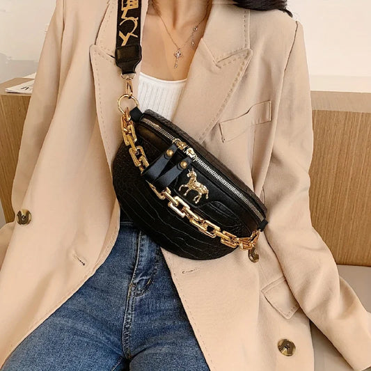 Tas Dames - Heuptas met Gouden Ketting en Paard Detail | Chique