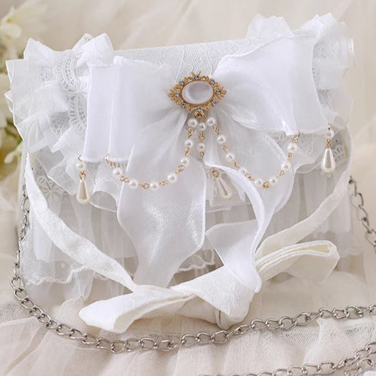 Tas Dames - Romantische Clutch met Strik en Parelketting | Elegant