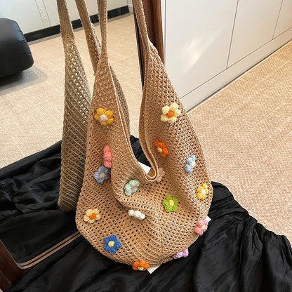 Tas Dames - Gehaakte Shopper met Bloemendetails | Zomer