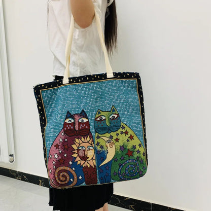 Shopper Dames - Grote Tote Bag met Katten en Hartjesprint | Casual