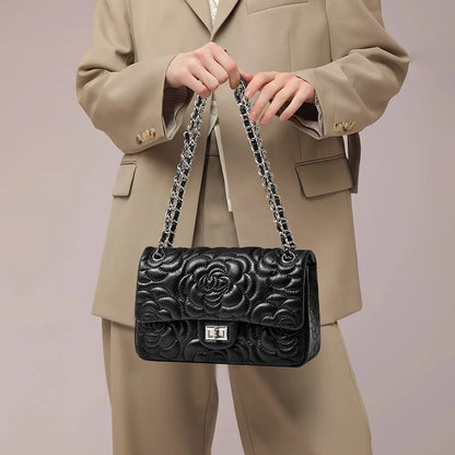 Tas Dames - Chique Schoudertas met Ketting en Rozenreliëf | Elegant