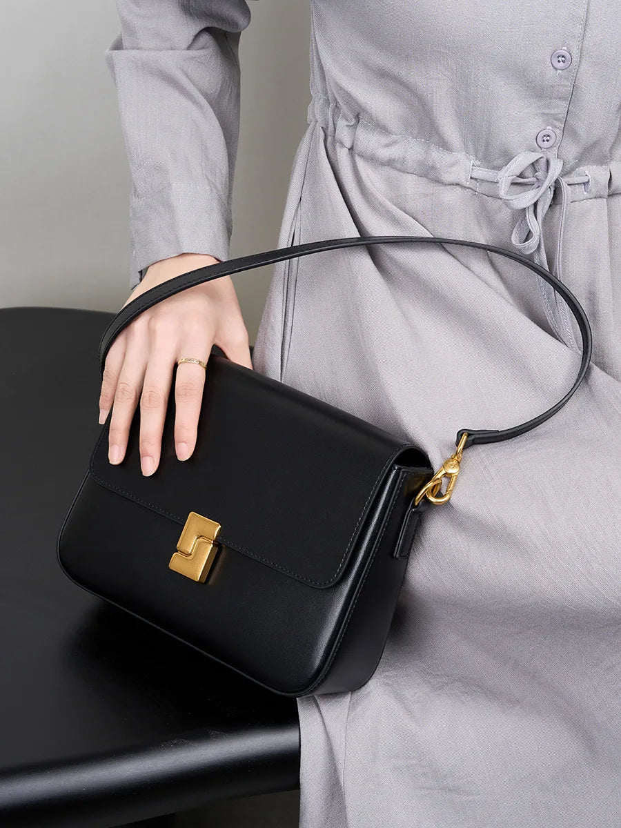 Tas Dames - Gestructureerde Flap Tas met Gouden Slot | Klassiek