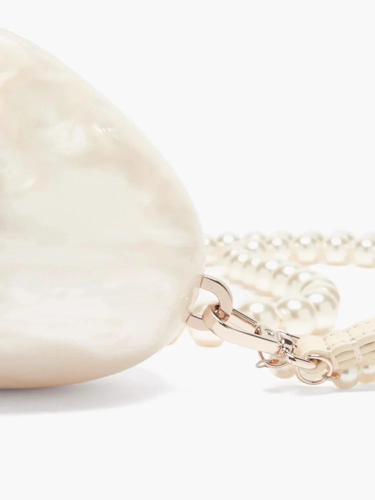 Tas Dames - Parelmoer Minitas met Parelketting en Kwastje | Chique