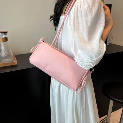 Schoudertas Dames - Langwerpige Tas met Parel Strik Detail | Chique