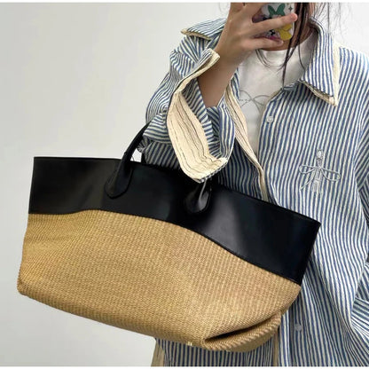 Tas Dames - Grote Shopper met Gevlochten Onderpaneel | Zomer