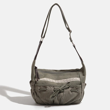 Tas Dames - Casual Schoudertas met Kanten Bies en Trekkoord | Boho