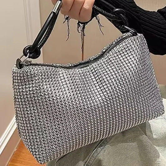 Tas Dames - Grote Glitter Schoudertas met Rits en Handvat | Chique
