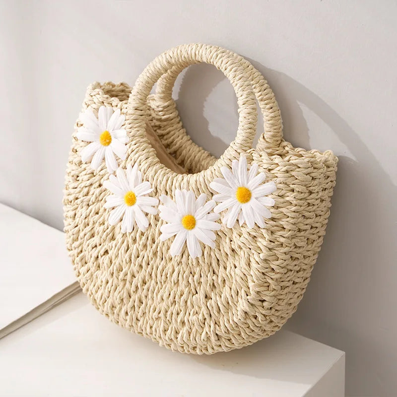 Handtas Dames - Gevlochten Zomertas met Madeliefjes | Casual