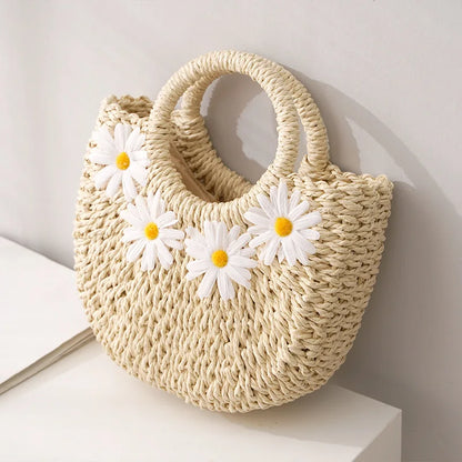 Handtas Dames - Gevlochten Zomertas met Madeliefjes | Casual