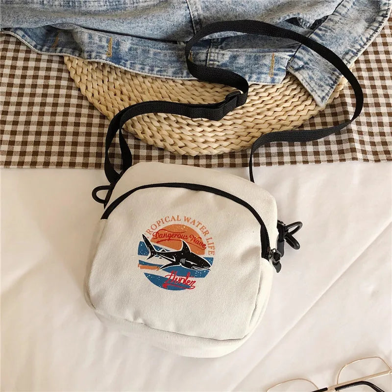 Tas Dames - Mini Crossbody met Haai Borduursel en Rits | Casual