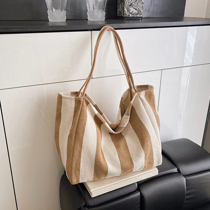 Tas Dames - Grote Tote Bag met Brede Strepen en Zachte Band | Casual