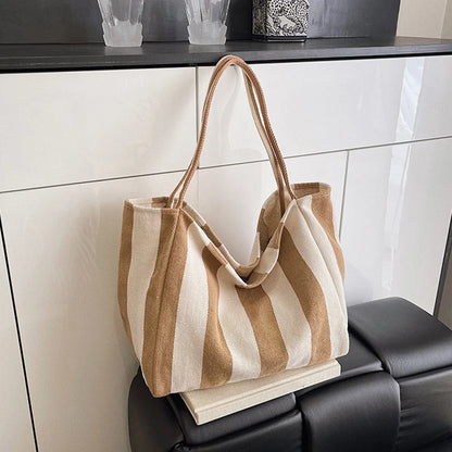 Tas Dames - Grote Tote Bag met Brede Strepen en Zachte Band | Casual