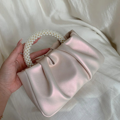 Tas Dames - Geplooide Mini Handtas met Parelhandvat | Elegant