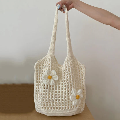 Tas Dames - Gehaakt Shopper Model met Bloemen | Zomer