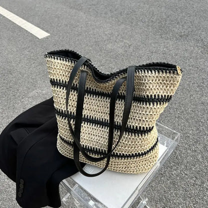 Tas Dames - Ruime Gevlochten Shopper met Strepenpatroon | Zomer