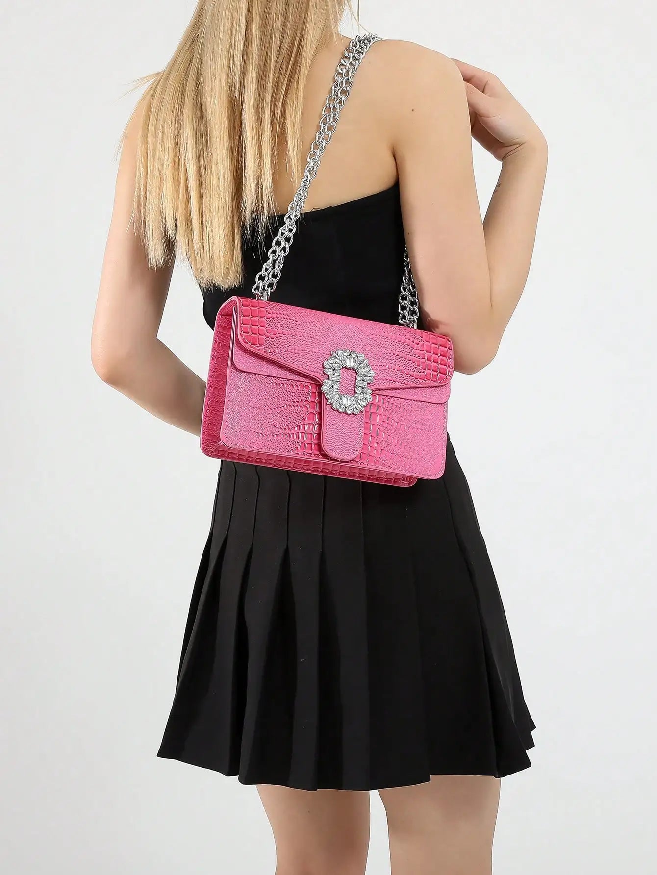Tas Dames - Crossbody met Ketting en Strass Gesp | Feestelijk