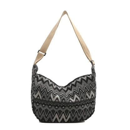 Schoudertas Dames - Grote Boho Tas met Zigzagpatroon | Casual