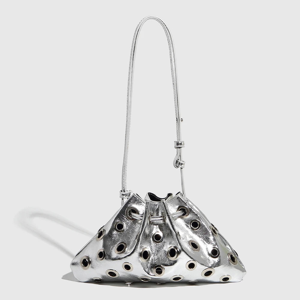 Schoudertas Dames - Metallic Clutch met Oogjes Detail | Stoer