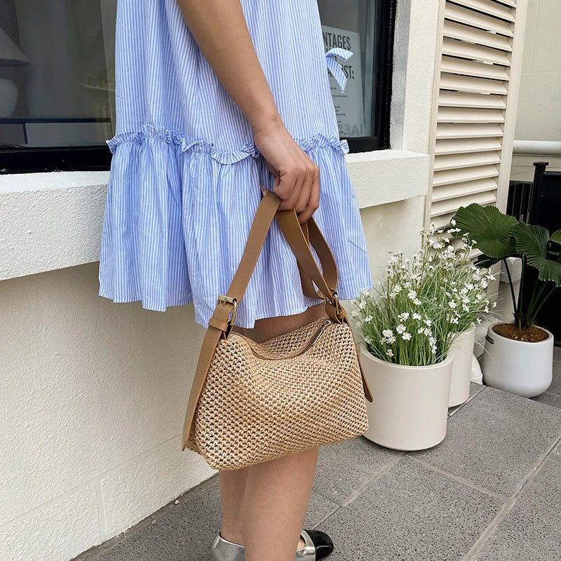 Tas Dames - Gevlochten Hobo Tas met Brede Schouderriem | Zomer