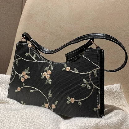 Tas Dames - Elegante Schoudertas met Bloemen Borduursel | Klassiek