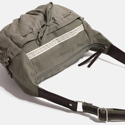 Tas Dames - Casual Schoudertas met Kanten Bies en Trekkoord | Boho