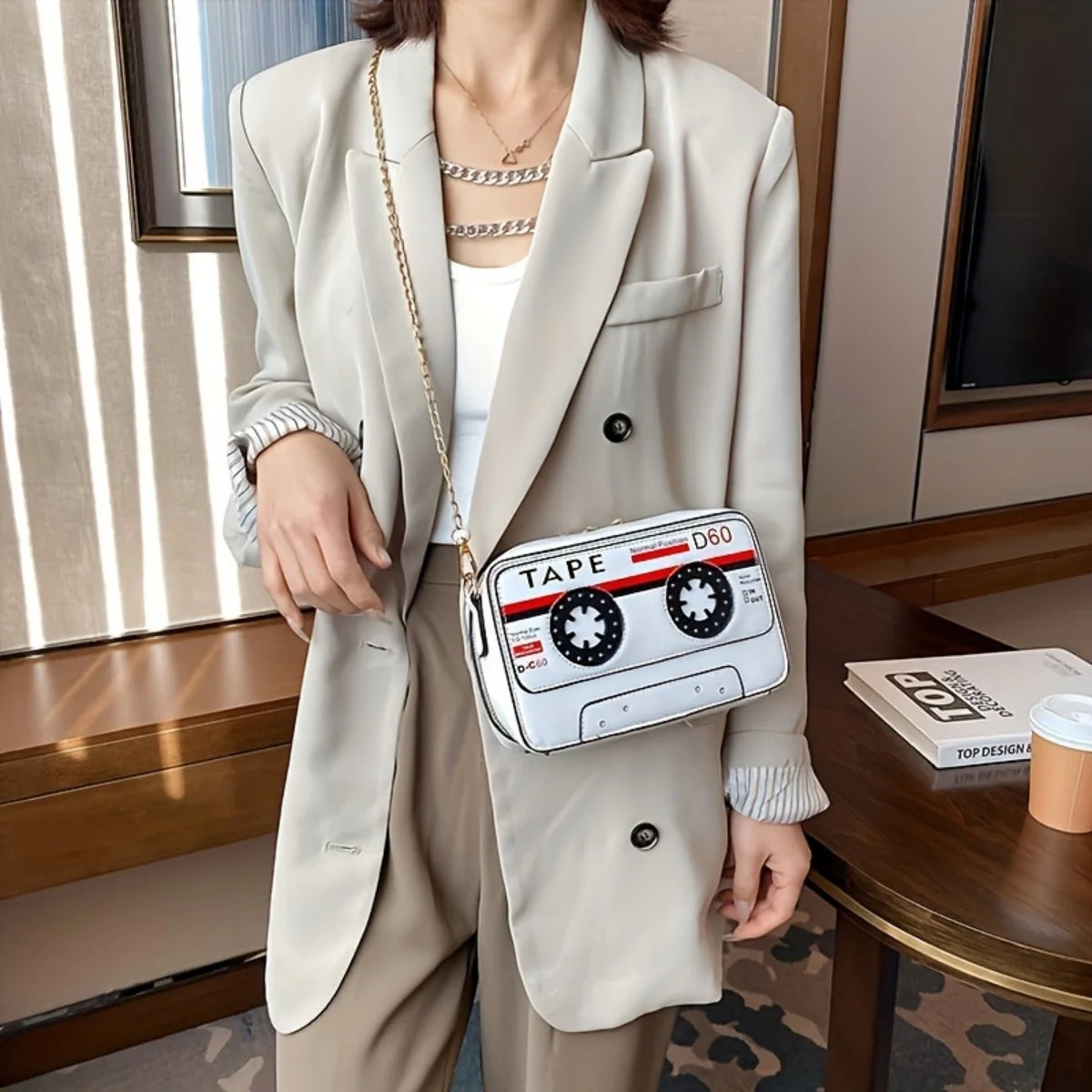 Handtas Dames - Retro Cassettebandje Design met Ketting | Speels