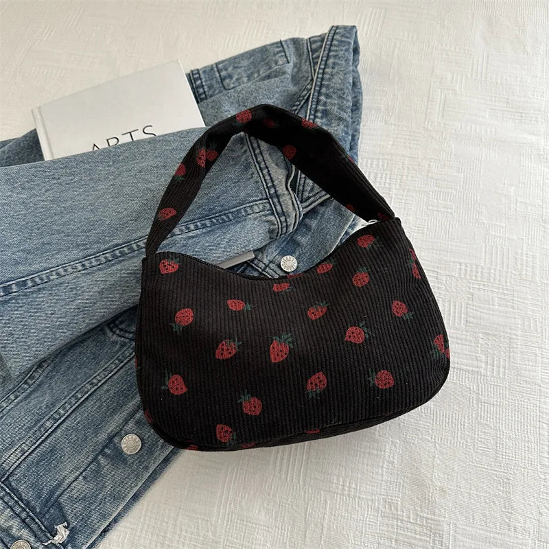 Tas Dames - Mini Schoudertas met Aardbeienprint en Structuur | Zomer
