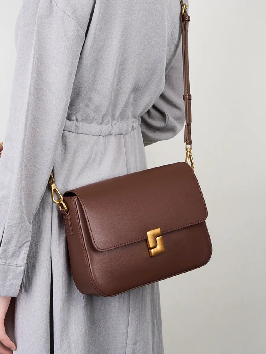 Tas Dames - Gestructureerde Flap Tas met Gouden Slot | Klassiek