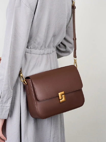 Tas Dames - Gestructureerde Flap Tas met Gouden Slot | Klassiek